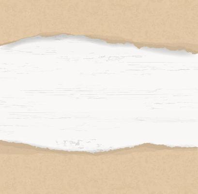 Ripped paper background on wood texture with framing area for copy space. Vector.