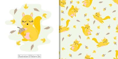 Cute squirrel seamless pattern with illustration cartoon baby shower card