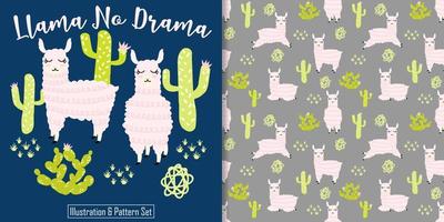 Cute llama seamless pattern with illustration cartoon baby shower card vector