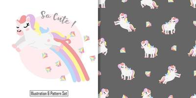 Cute unicorn seamless pattern with illustration cartoon baby shower card vector