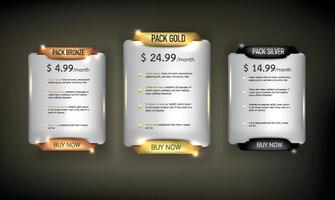 Button web price table pack on background color black 4 vector