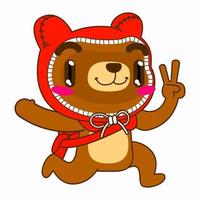 Ilustración de vector de oso lindo, pose de ejecución de oso de capucha roja