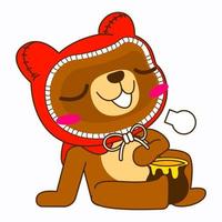 cute bear vector illustration, red hood bear full pose