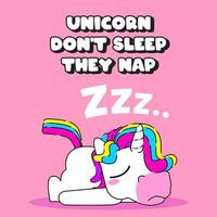 Cute unicorn quote vector illustration, sleepy unicorn