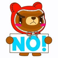 cute bear vector illustration, red hood bear say no pose