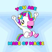 Cute unicorn quote vector illustration, happy unicorn