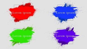 Set Of Colorful Grunge Splatter Paint Textures With Square Frame Template vector