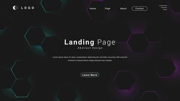 Modern Futuristic Abstract Black Landing Page Or Banner Template Design With Glowing Hexagon Pattern vector