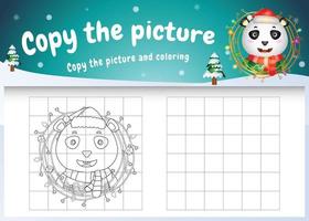 Copy the picture kids game and coloring page with a cute panda vector