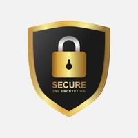 Gold secure security shield and badge design vector