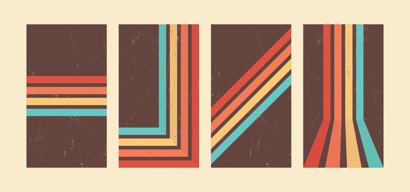 Retro lines phone wallpaper set. Vintage grunge style with mobile screen size perfect for social media stories background, banner and backdrop.