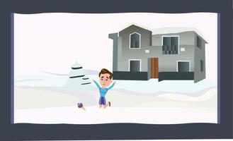 Snow field area with houses vector artwork illustration