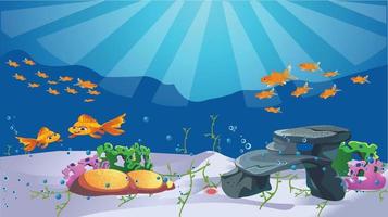 Ocean underwater background vector Sea artwork with beautiful fishes, Plants, sand, ice, stones and animals illustration