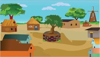 pueblo, campo, casa, vista, vector, ilustraciones vector