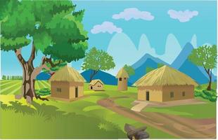 landscape with house and tree vector illustration