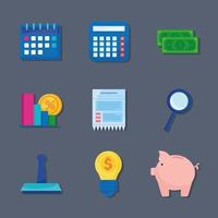 bundle of nine tax day set icons vector