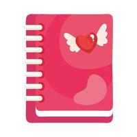 corazón, amor, romántico, con, alas, en, cuaderno vector