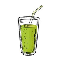 Bebida verde en vaso con icono de dibujo de paja