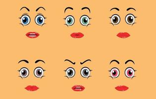 Cute girl lips set with mouth shapes, women red mouth, vector art illustration.