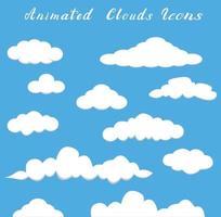 Conjunto de dibujos animados planos nubes iconos ilustración vectorial. vector