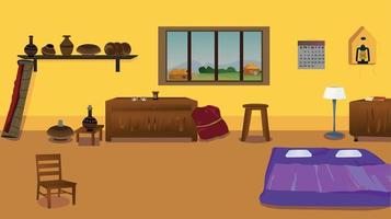 Village room inside vector artwork illustration