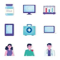 bundle of telemedicine set icons vector