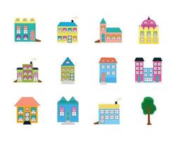 buildings and tree vector