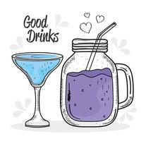 Dos bebidas de colores violeta y azul dibujo iconos vector