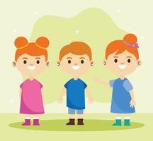 group of three happy little children characters vector