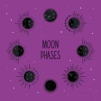 eight moons phases and lettering vector