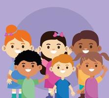 grupo de seis personajes de niños pequeños interraciales vector