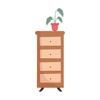 drawer wooden with house plant vector