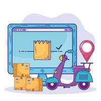 desktop computer and motorcycle delivery service vector