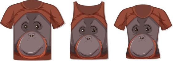 Different types of tops with orangutan pattern vector
