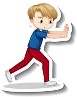 Boy pushing something cartoon character vector