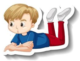 Boy lying down on the ground cartoon sticker vector