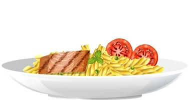 Pasta fusilli with fish steak and tomato vector