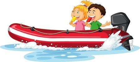 pareja de niños en bote