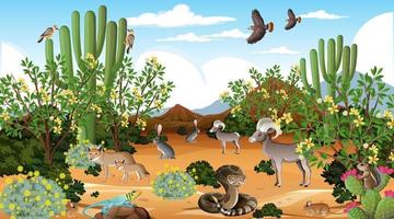 Desert forest landscape at daytime scene with willd animals vector