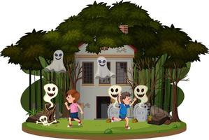 Children at the haunted house vector