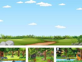 Set of different nature horizontal scene with various wild animals vector