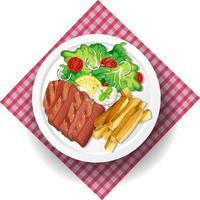 Steak with french fried and salad vector