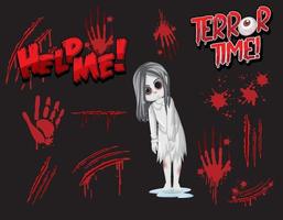 Little ghost girl with blood spatter and hand print vector