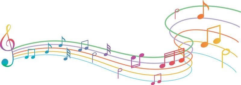 Musical symbols wave on white background