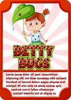 plantilla de tarjeta de juego de personajes con word betty bugs vector