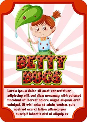 Character game card template with word Betty Bugs