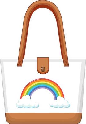 A white handbag with rainbow pattern