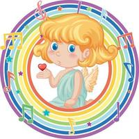 Cupid girl in rainbow round frame with melody symbol vector