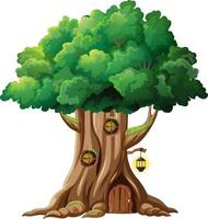 Fantasy tree house inside tree trunk on white background vector