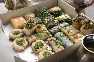 Fresh homemade Baklava middle eastern sweet dessert food pastry cakes photo